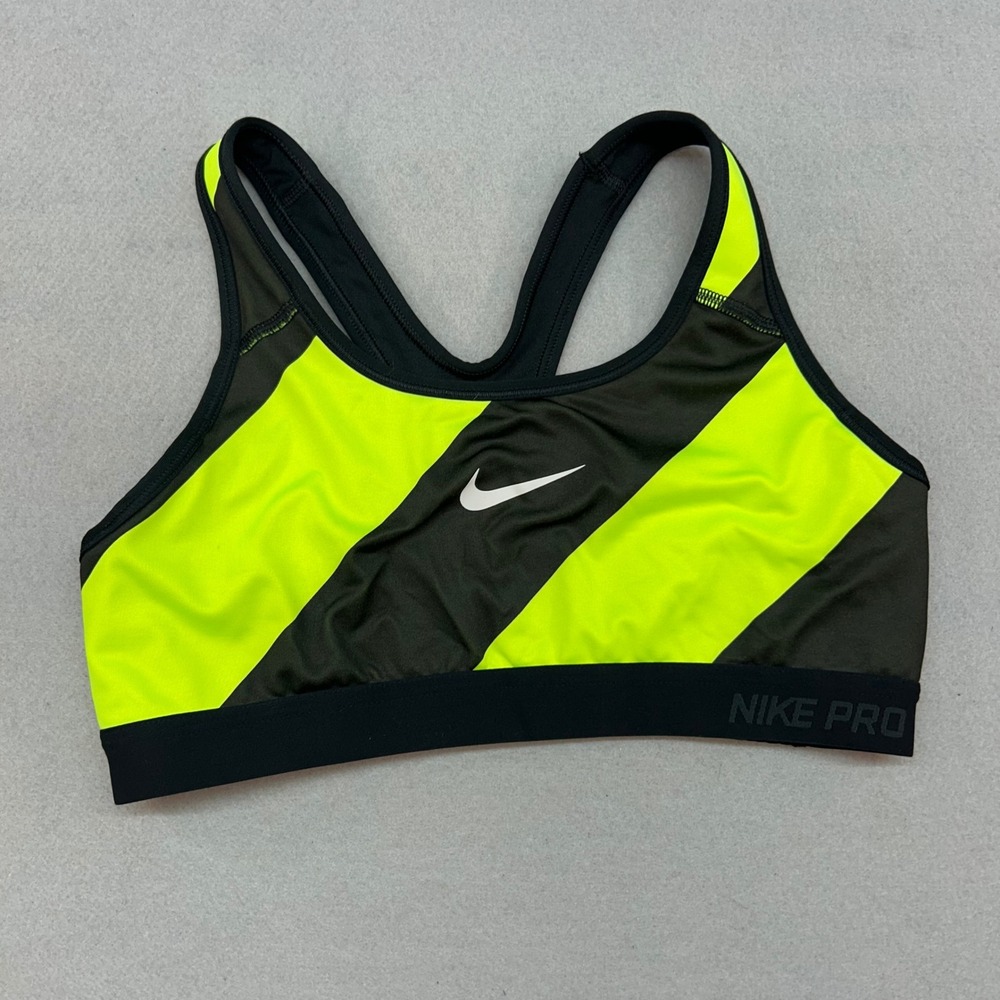 Nike Pro Dri-FIT Sports Bra Medium Neon Yellow Green Striped Racerback 0416